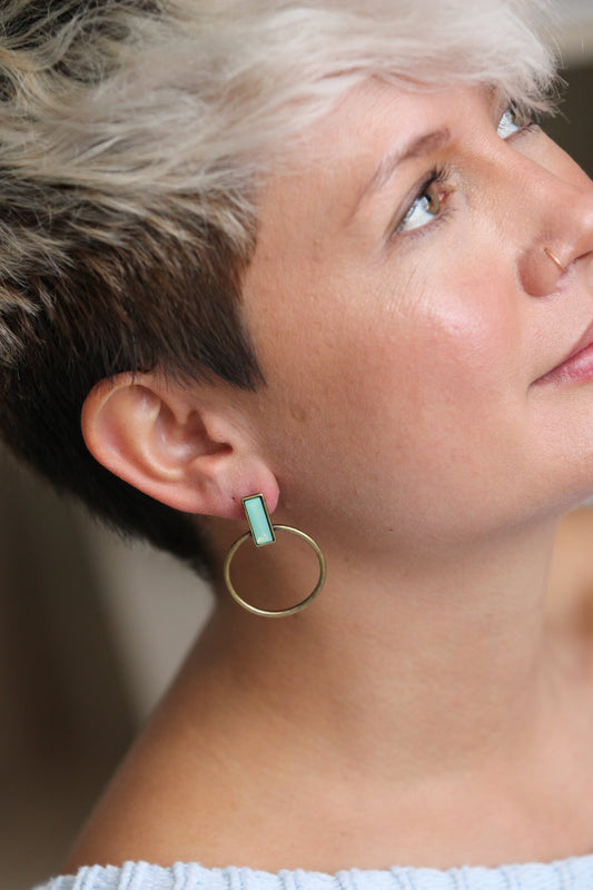 Bronze Hoop Emerald Stone Earrings