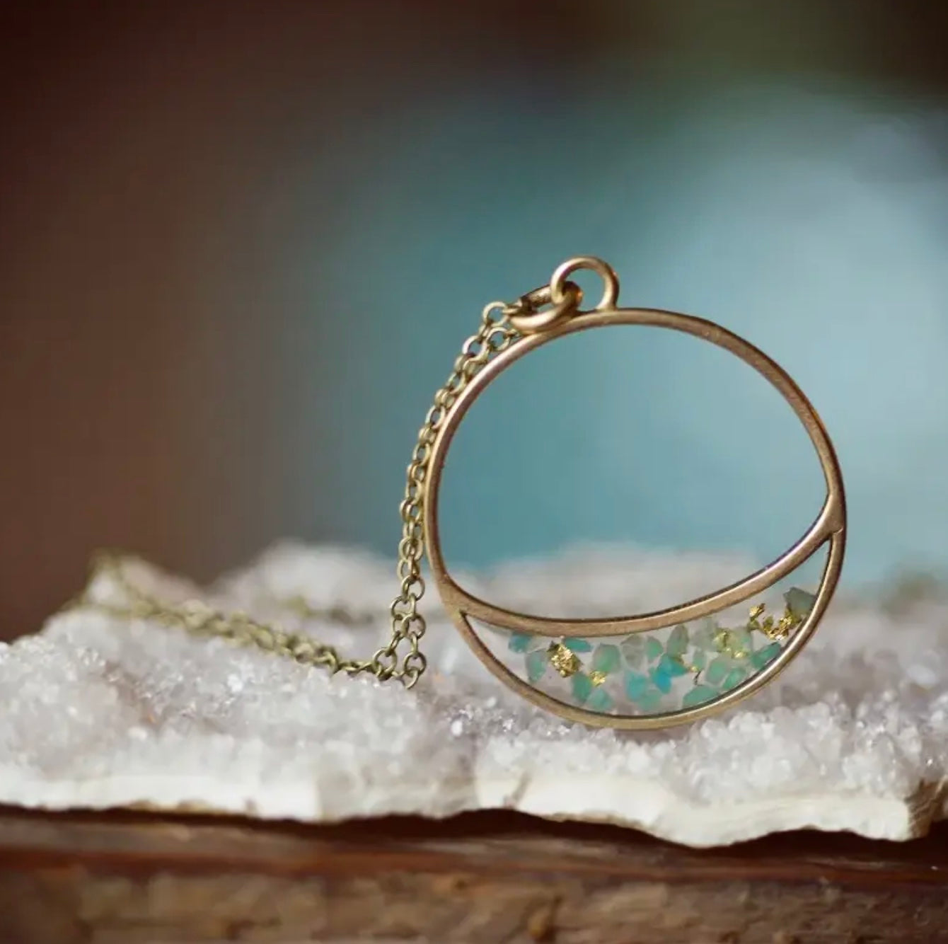 Cameoko Long Crescent Crushed Gemstone Inlay Necklace