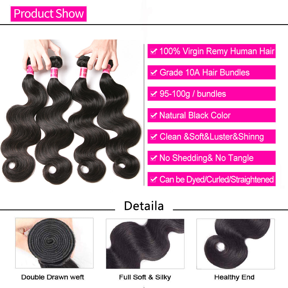 Luduna Hair Body Wave Bundles Brazilian Hair Weave Bundles 150% Human