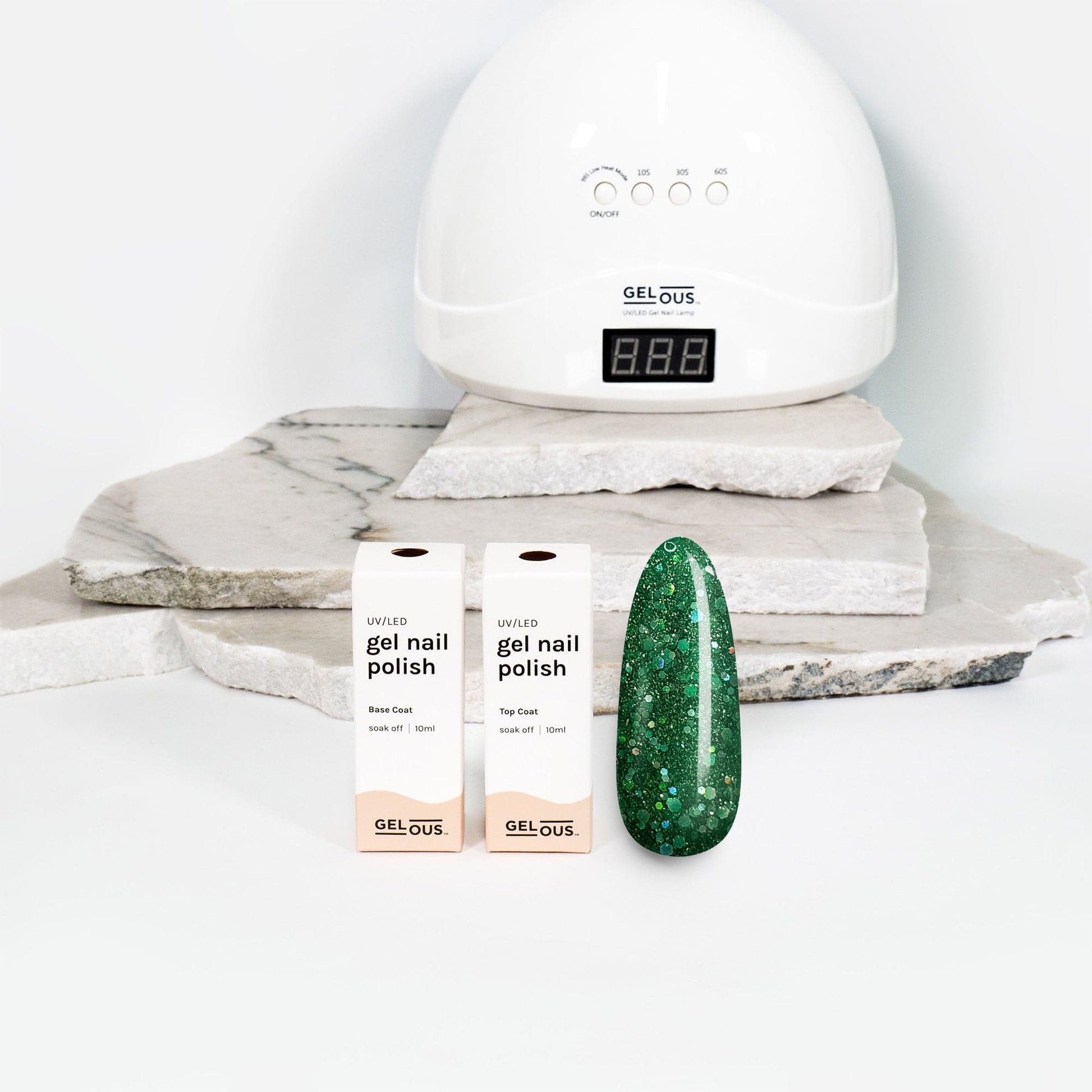 Gelous gel nail polish Green Tinsel Basic Pack - photographed in New Zealand