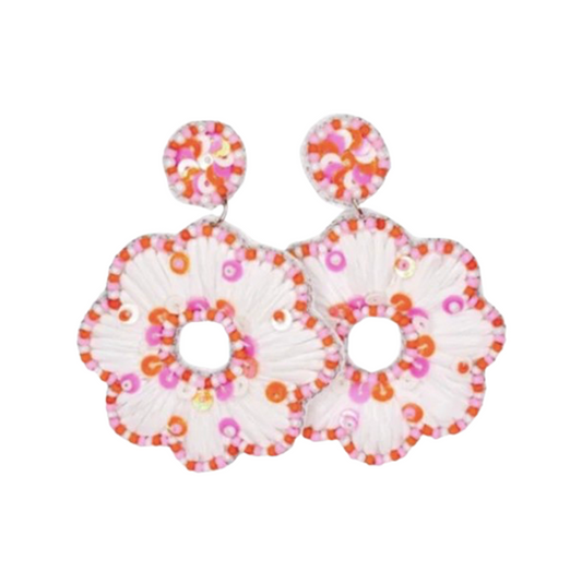 Pink & Orange Raffia Flower Earrings