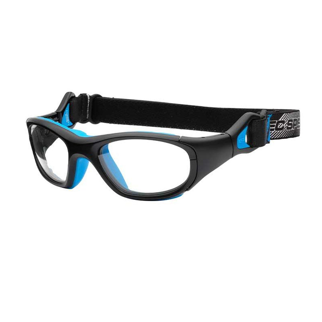 Liberty Sport Rec Specs Impact RS-41 goggle in Matte Black/Cyan angled view