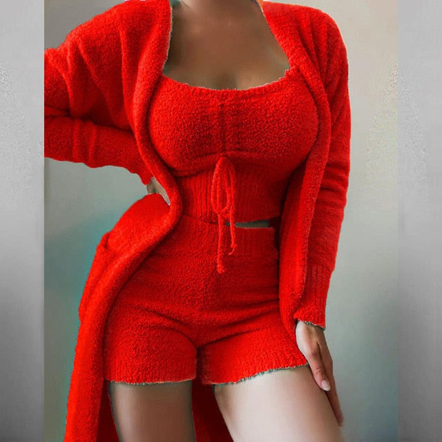 Women's Fuzzy 3 Piece Lounge Sets Sweatsuits