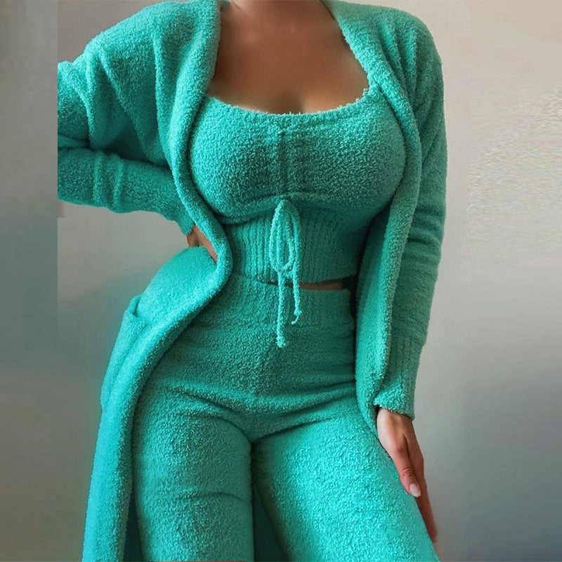Women's Fuzzy 3 Piece Lounge Sets Sweatsuits