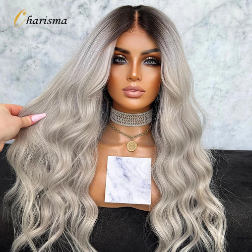 Charisma Ombre Grey Wigs Synthetic Lace Front Wig for Women 26 Inches