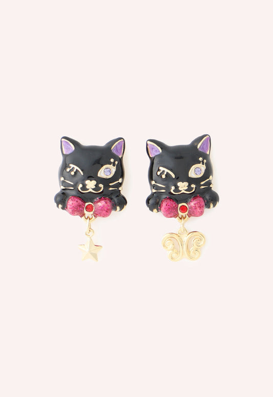 Cat Charm Earrings - Black