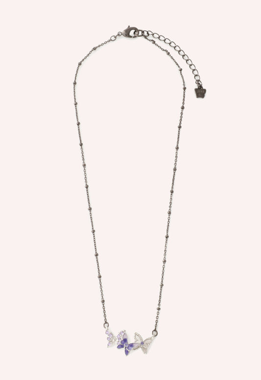 Bejeweled Butterfly Necklace - Violet Gunmetal