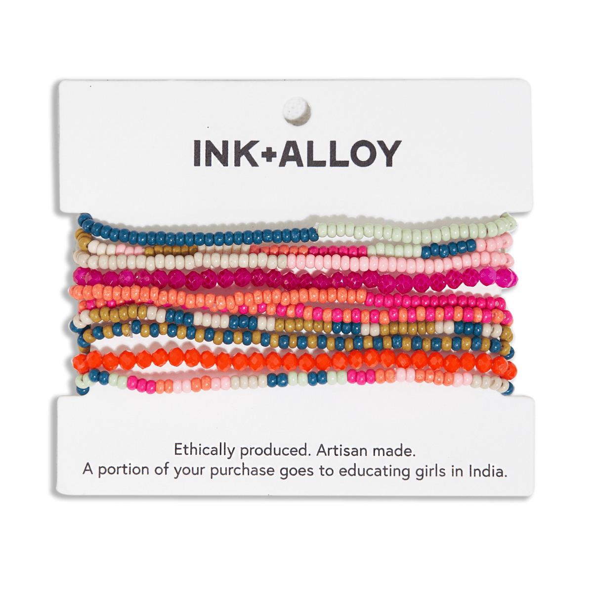 Color Block with Stripe Beaded 10 Strand Stretch Bracelets