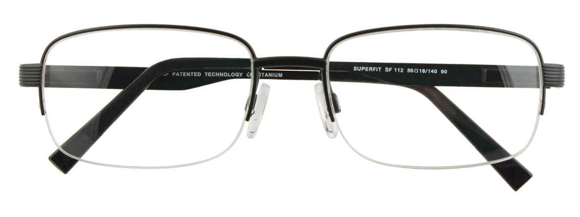 aspex eyewear easyclip sf112 stainless steel semi rimless thin eyewear glasses classic traditional soft rectangular men male style matte black front view