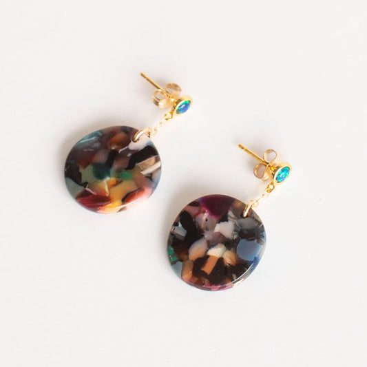 Green Opal Cosmic Dot Earrings