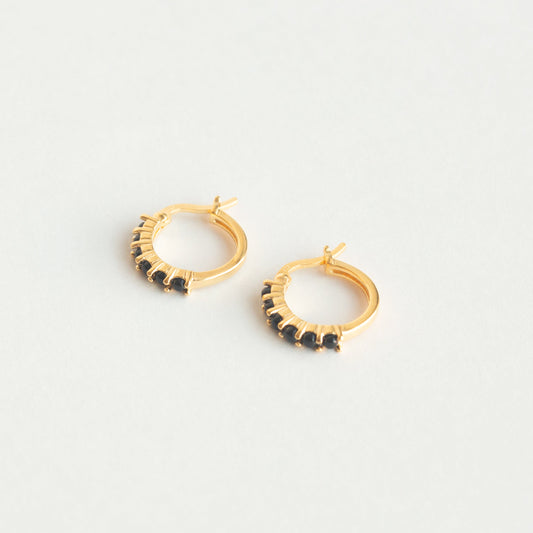 Black Spinel Karma Hoop Earrings