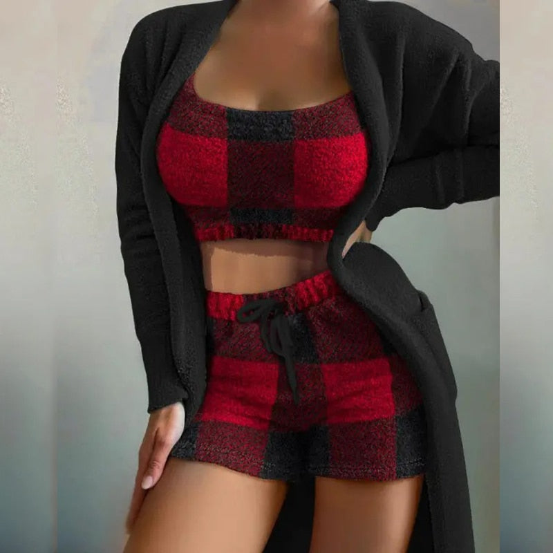 Women's Fuzzy 3 Piece Lounge Sets Sweatsuits