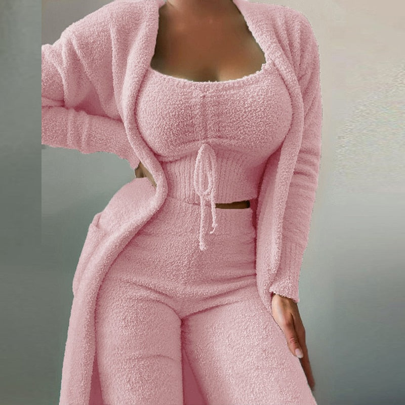 Women's Fuzzy 3 Piece Lounge Sets Sweatsuits