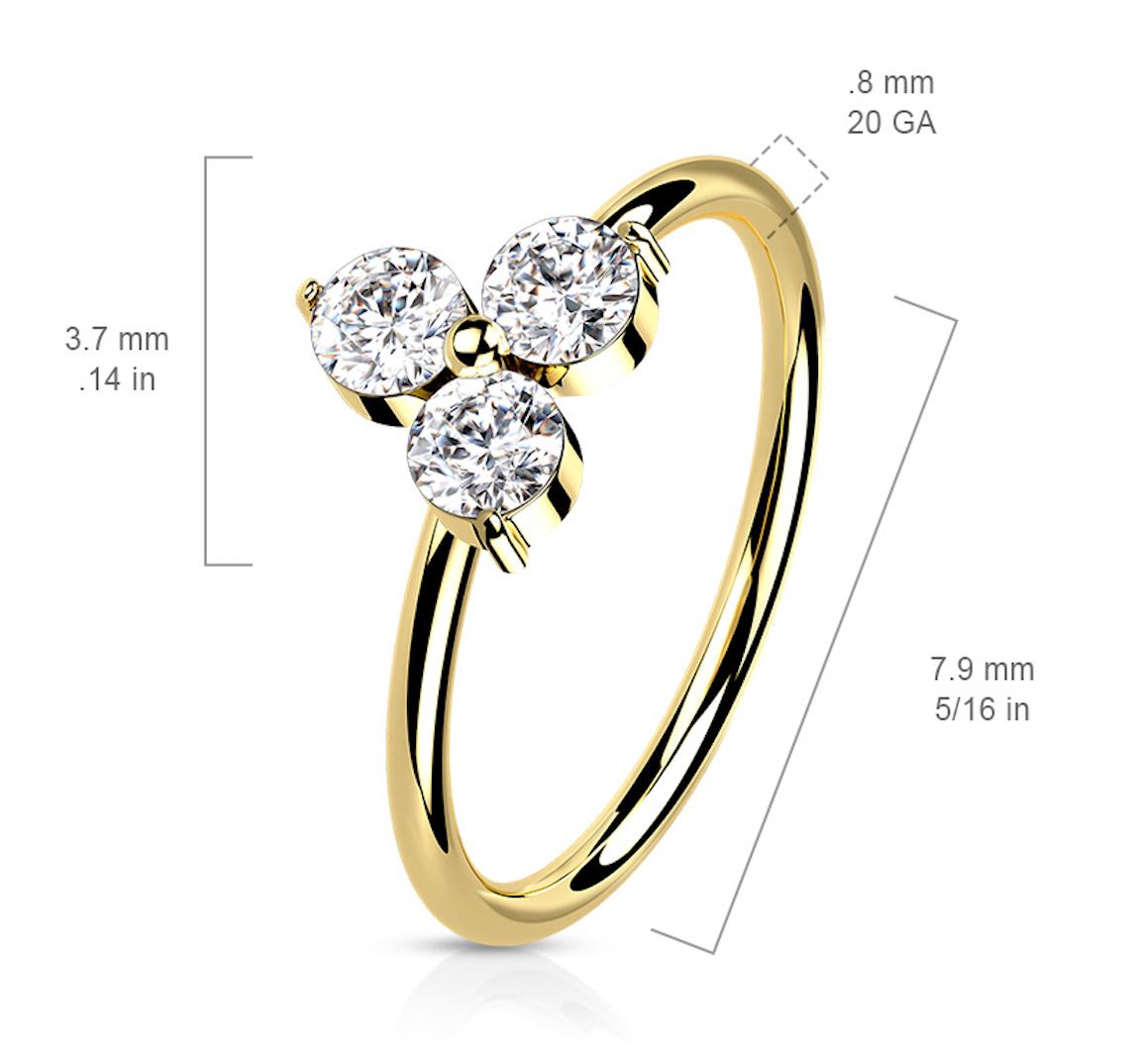 Piercing Earring 3 CZ Triangle Bendable Hoop