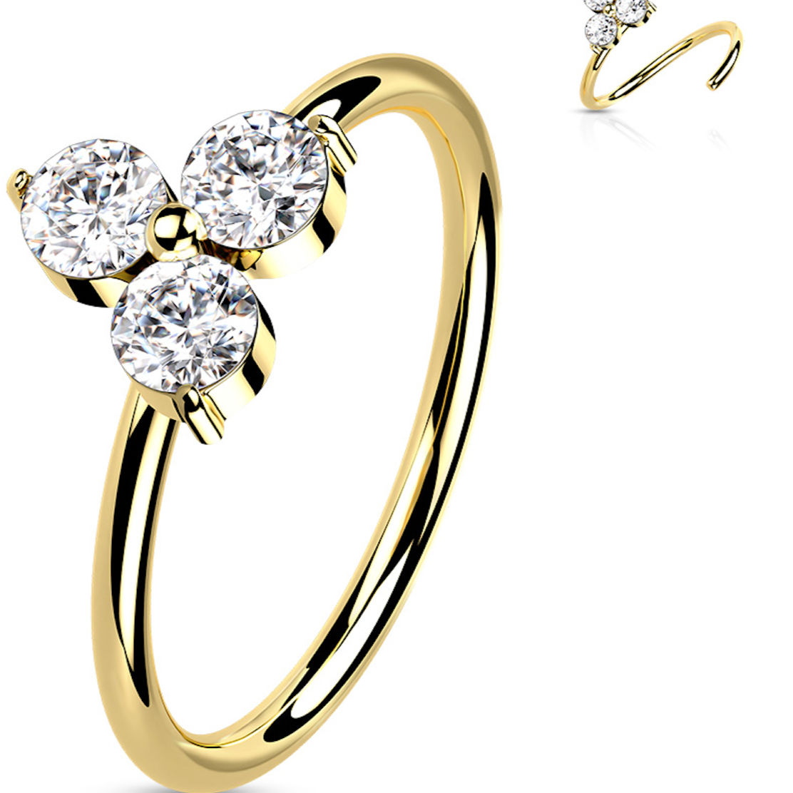 Piercing Earring 3 CZ Triangle Bendable Hoop