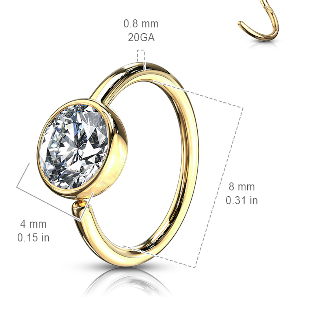 Piercing Earring Bezel Set CZ Bendable Hoop