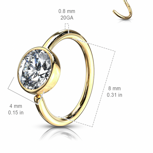 Piercing Earring Bezel Set CZ Bendable Hoop