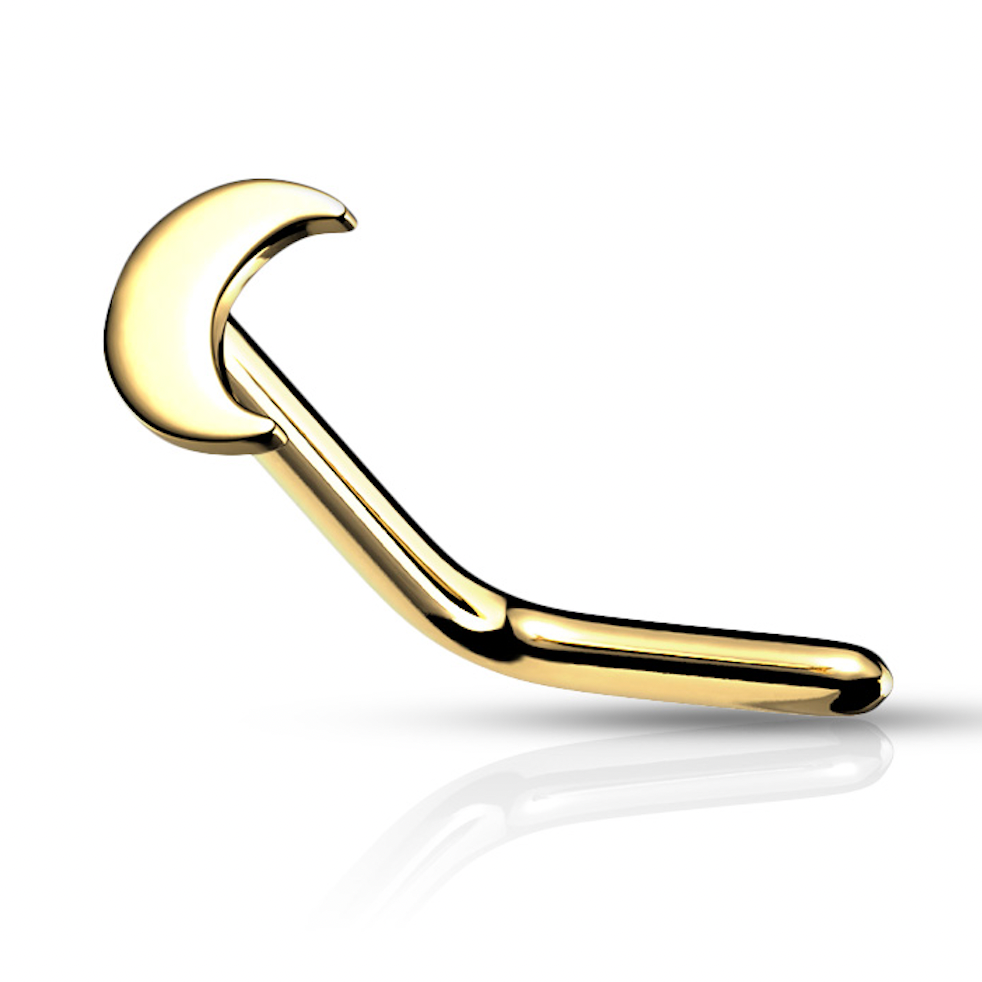 Piercing Earring Crescent Moon Gold L Bend Nose Stud