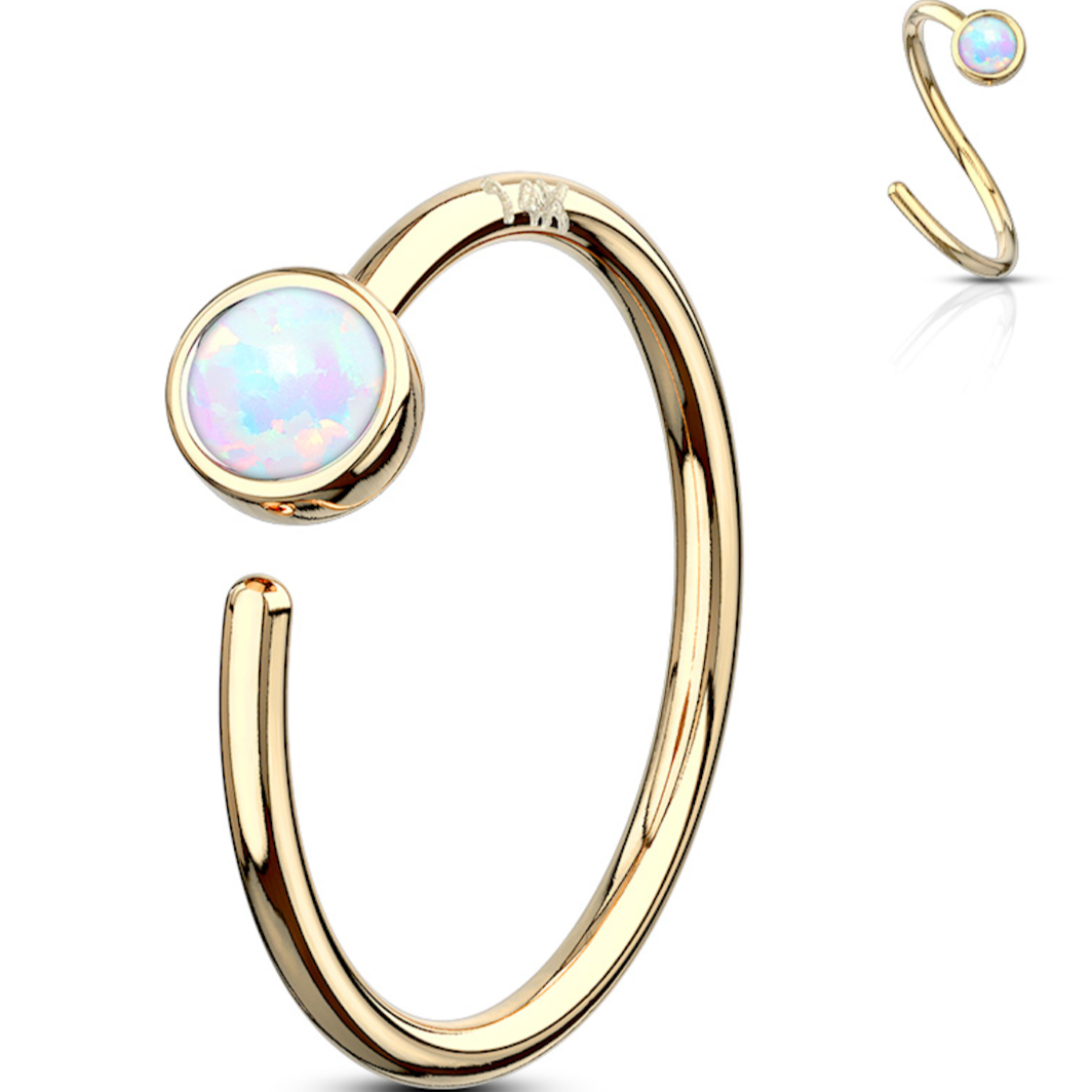 Piercing Earring Bezel Set Opal Bendable Hoop