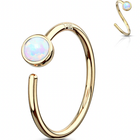 Piercing Earring Bezel Set Opal Bendable Hoop