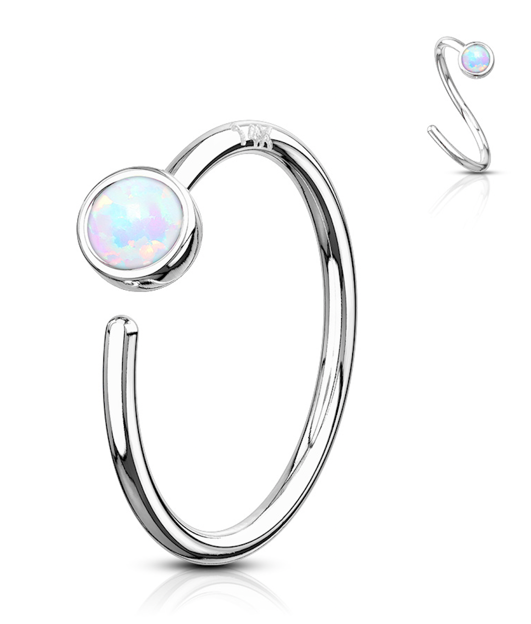 Piercing Earring Bezel Set Opal Bendable Hoop