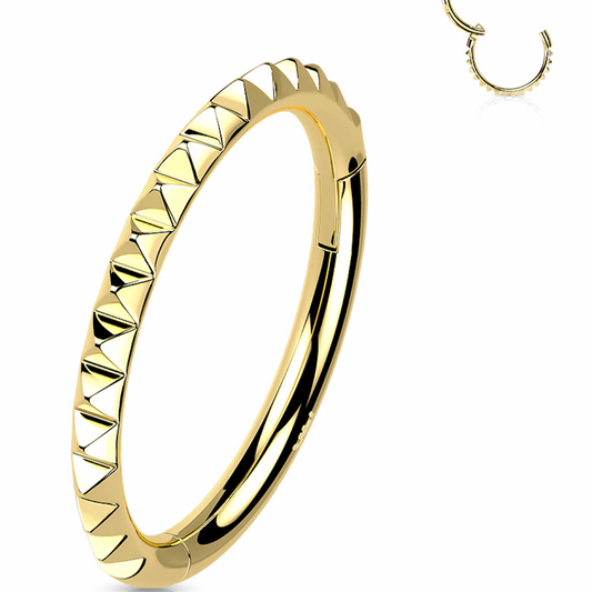 Piercing Earring Side Facing Pyramid Cut Hinged Hoop