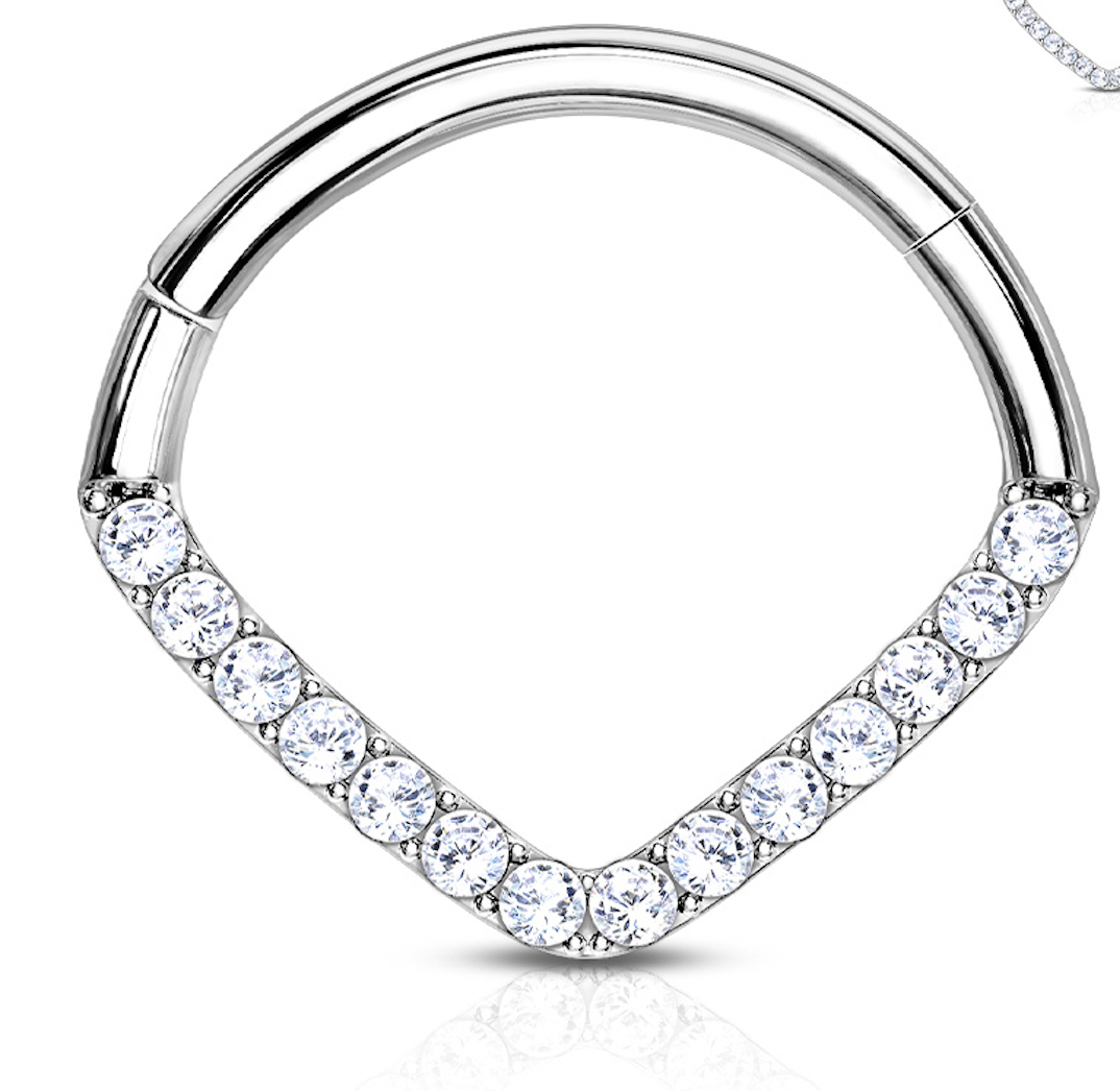 Piercing Earring Forward Facing Chevron Pave Hoop