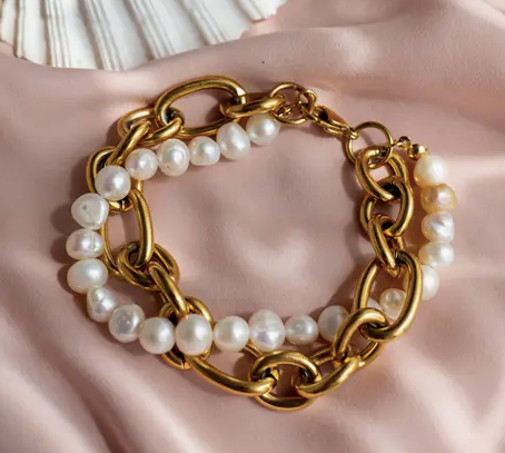 Freshwater Pearl Gold Chain Bracelet