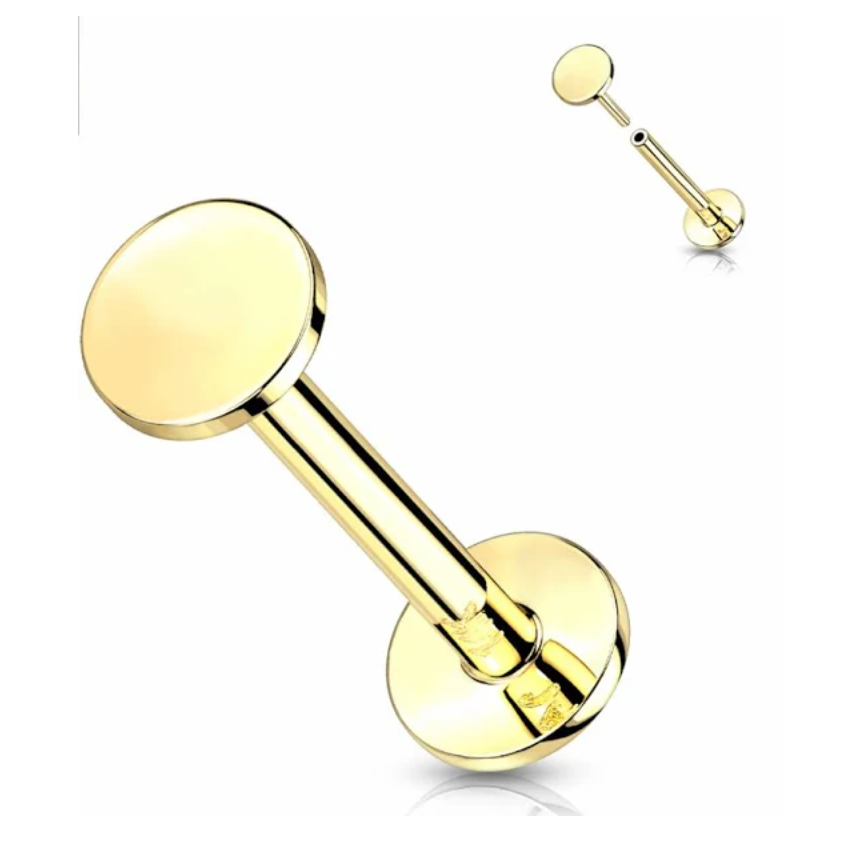 Piercing Earring Flat Circle Top Gold Stud