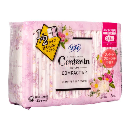 Unicharm Center-In Day Sanitary Napkin 24.5cm(Floral) 16pcs (Pink)