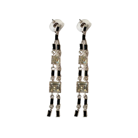 Vintage Rhinestone & Black Drop Earrings