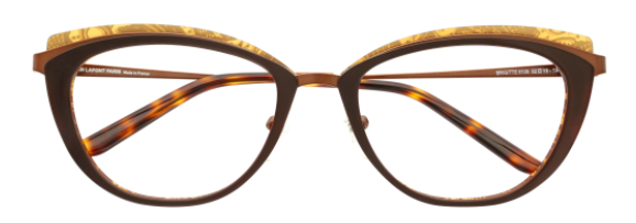 lafont brigitte made in france chic unique elegant fashion designer eyewear glasses stainless steel acetate plastic combination frame ladies women female cat eye brown pattern paisley gold brow line bold electric wild front
