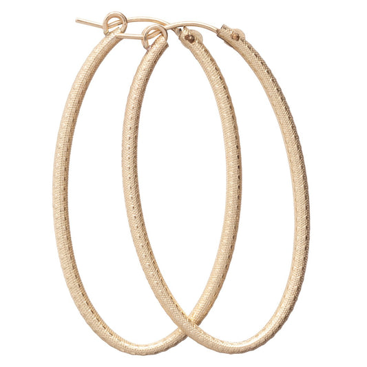 Textured Gold Oval Gold Hoop Earrings 2"