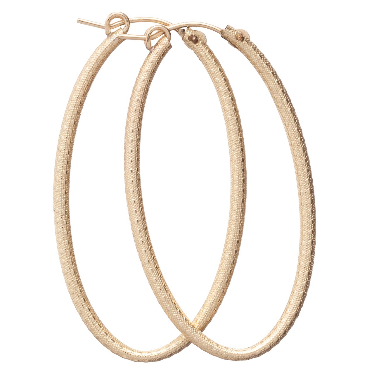 Textured Gold Oval Gold Hoop Earrings 1"