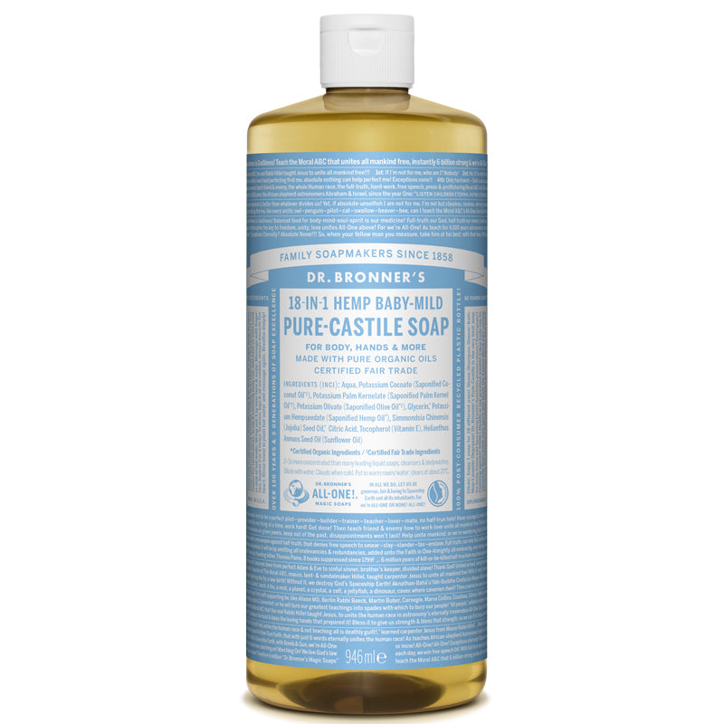 Dr Bronner's Baby Mild Pure-Castile Liquid Soap 945ml UK DELIVERY ONLY