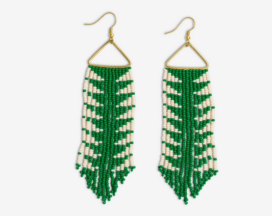 Emilie Arrow Beaded Fringe earrings-Kelly Green