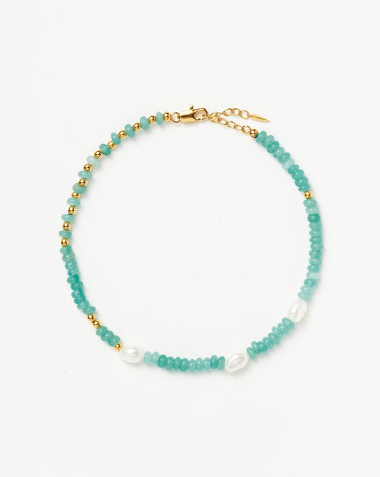Good Vibes Satellite Pearl Beaded Anklet | 18ct Gold Plated/Pearl & Turquoise Quartzite