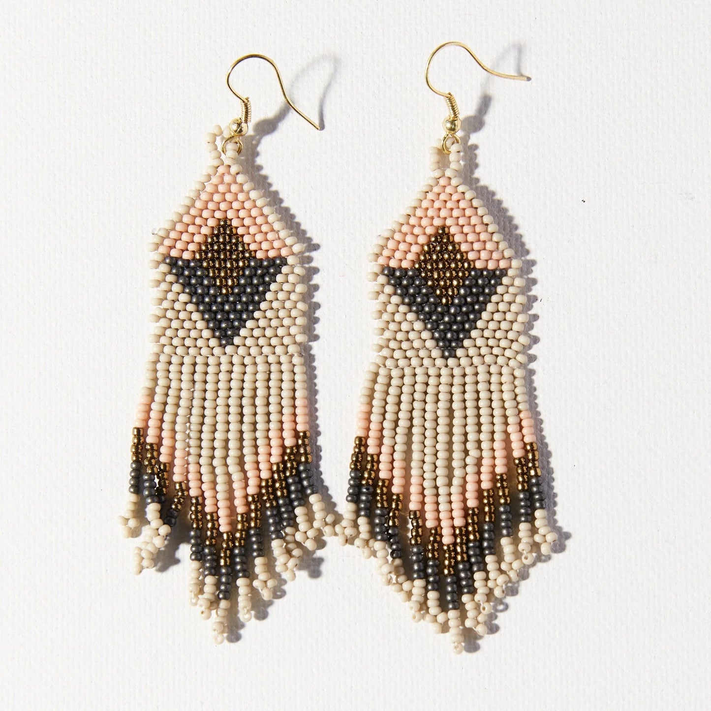 Grey Pink Diamond With Fringe Earrings