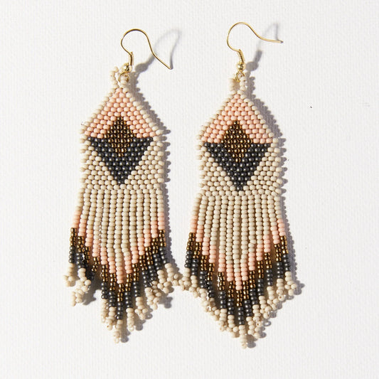 Grey Pink Diamond With Fringe Earrings