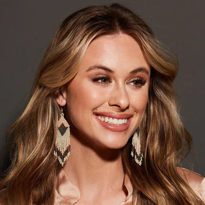 Grey Pink Diamond with Fringe Earrings