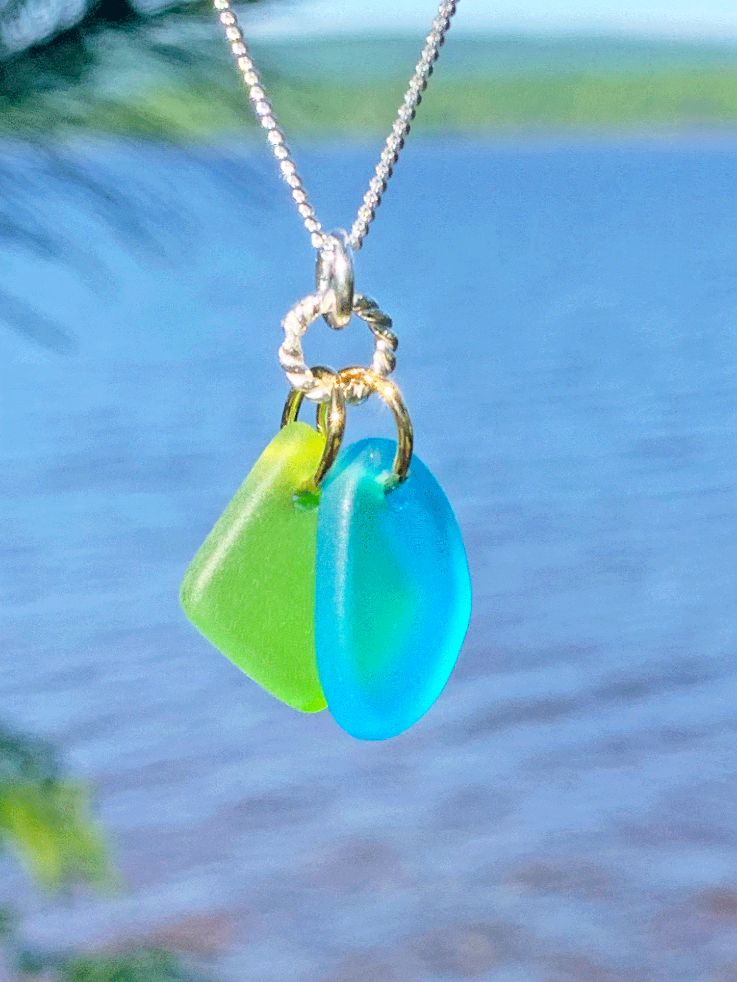Turquoise/Green Sea Glass Double Pendant