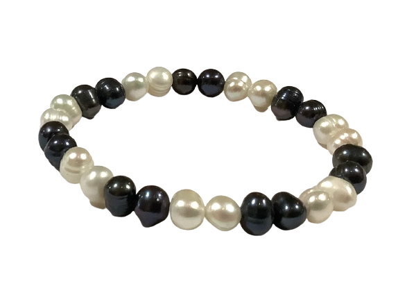 Navy Blue, Grey & White Beaded Stretch Vintage Bracelet