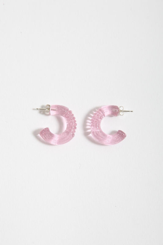 Textured Glass Mini Hoops - Pink Lollipop