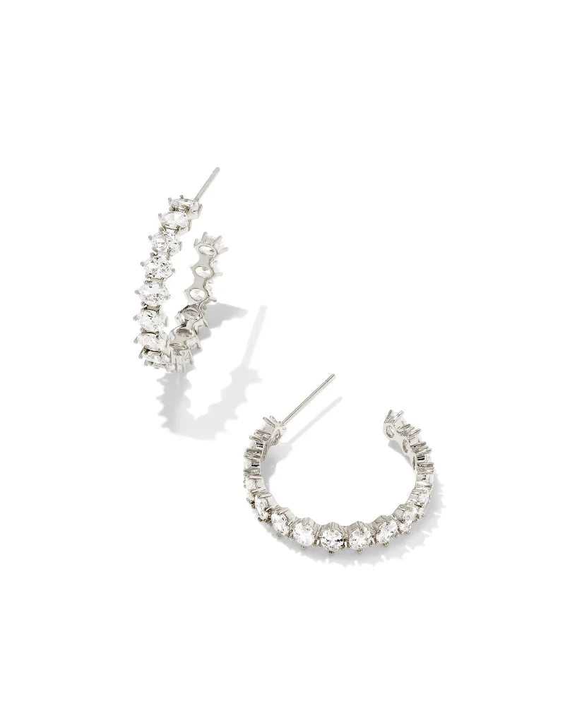 Kendra Scott Cailin Silver Crystal Hoop Earing In White Cz