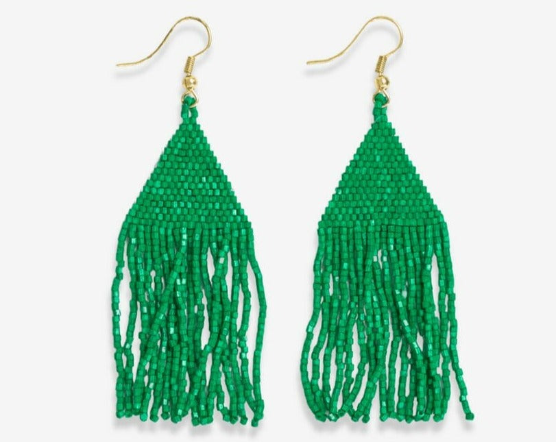 Lexie Solid Beaded Fringe Earrings-Kelly Green