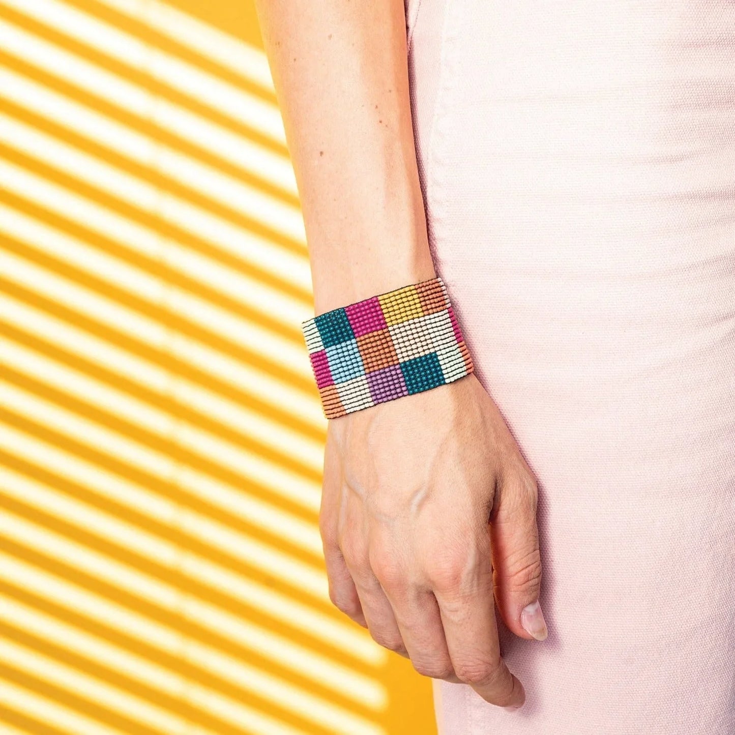 Multi Color Large Check Stretch Bracelet