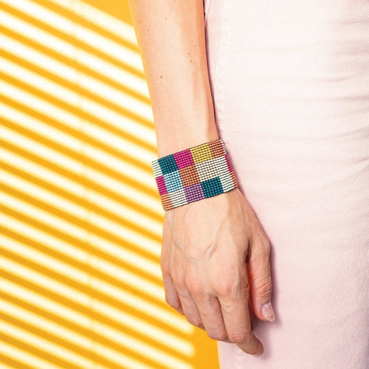 Multi Color Large Check Stretch Bracelet
