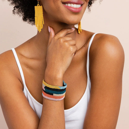 Pink Peacock Yellow Horizontal Stretch Bracelet