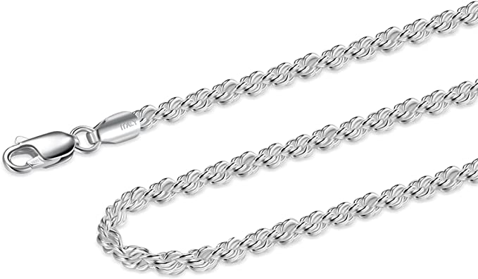 Real Solid 925 Sterling Silver Rope Diamond-Cut Chain Necklace 2.7mm Italy Jargod