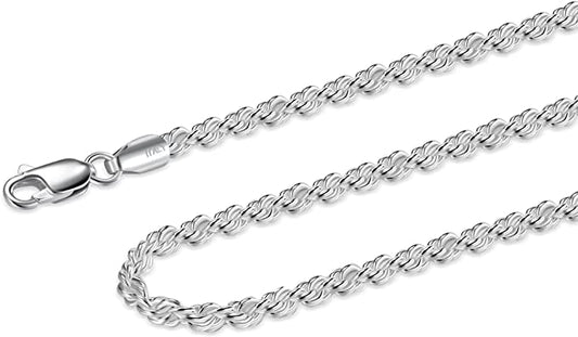 Real Solid 925 Sterling Silver Rope Diamond-Cut Chain Necklace 2.7mm Italy Jargod